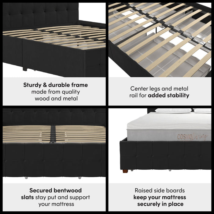 King Upholstered Bed With Storage - Black