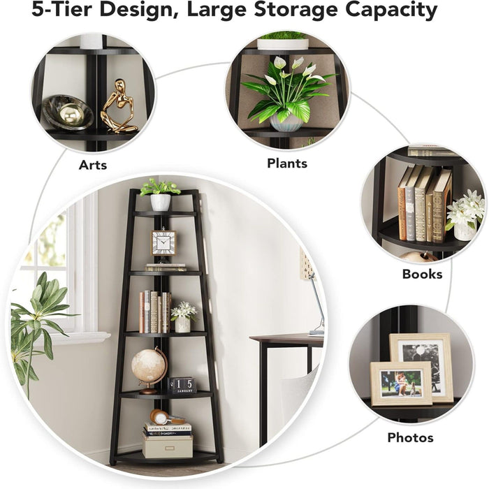 Tall 5 Tier Corner Bookshelf For Living Room