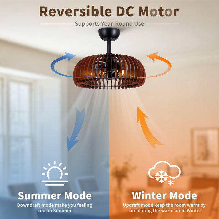 Pumpkin Ceiling Fan, Fandelier With 6 E12 Sockets, Reversible DC Motor, Adjustable Hanging, 6 Speeds Remote Control - Black