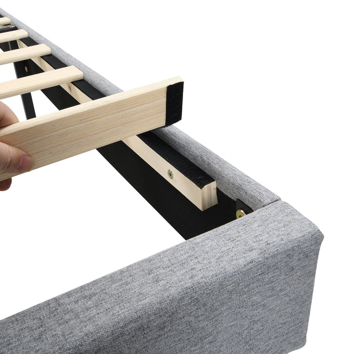 Modern Upholstered Platform Bed Frame With Button Tufted Headboard And USB Ports