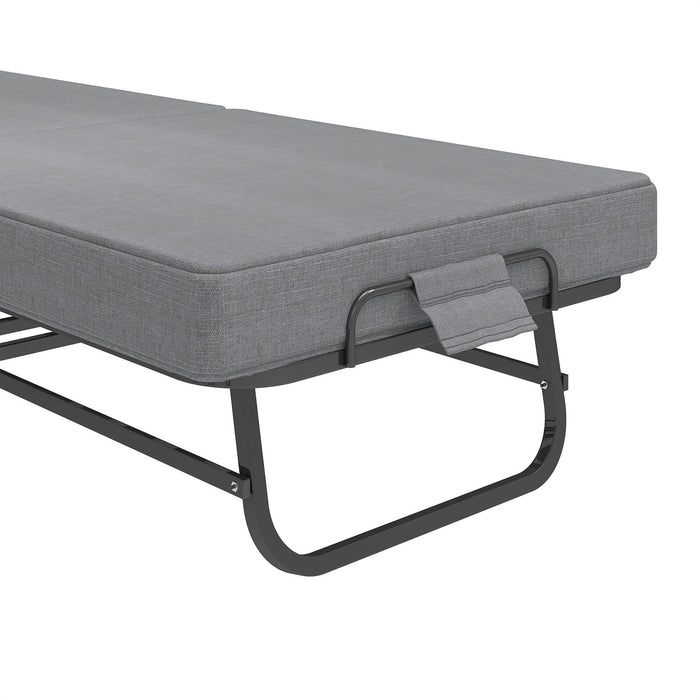 Twin Folding Bed With Memory Foam Mattress, 4 Lockable Wheels - Gray