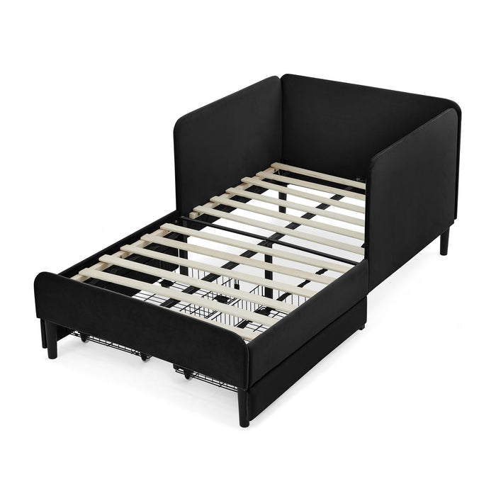 Upholstered Platform Bed Frame With 2 Storage Drawers And Adjustable Sofa Bed
