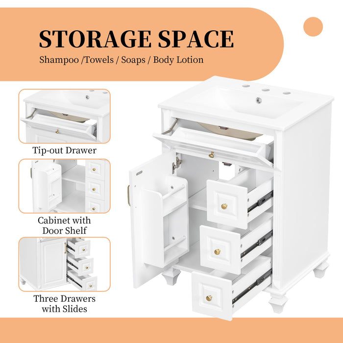 Freestanding Bathroom Vanity With Sink, 3 Drawers & Flip-Out Drawer