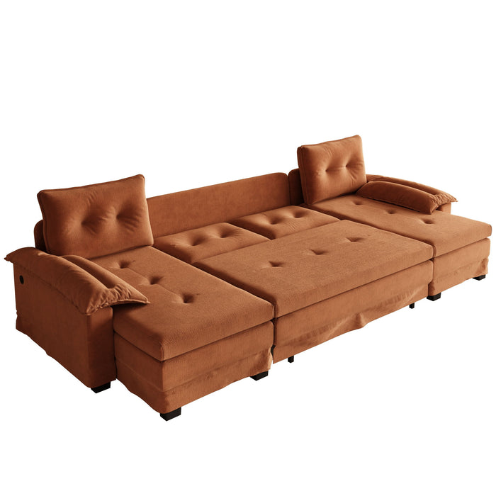 U-Shaped Sleeper Sofa With Pull Out Bed, Removable Armrests & USB Ports For Living Room