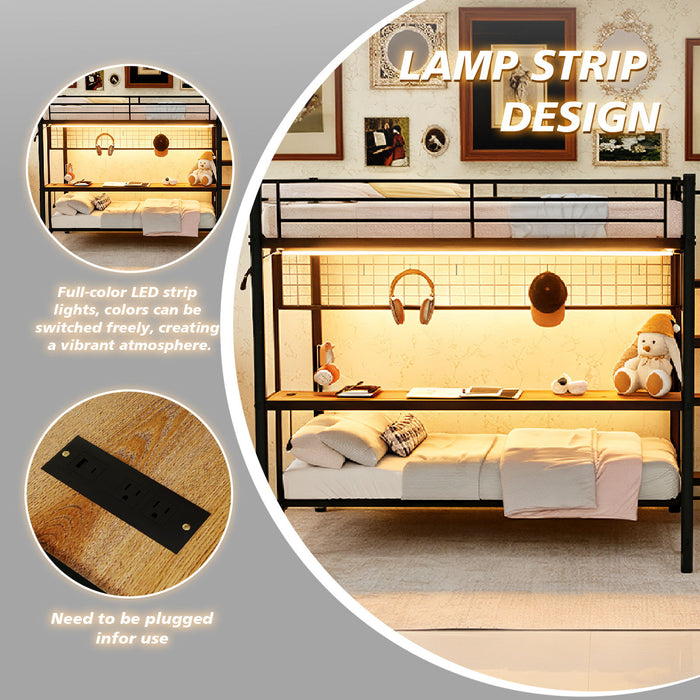 Bunk Bed With Built In Desk And LED Lighting