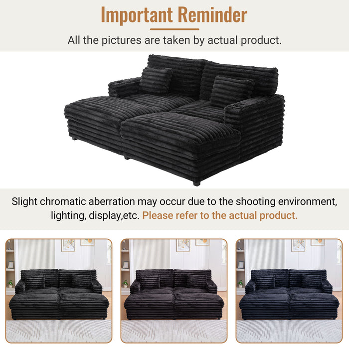 Plush Oversized Double Chaise Lounge Sofa Bed With USB Ports And Cup Holders