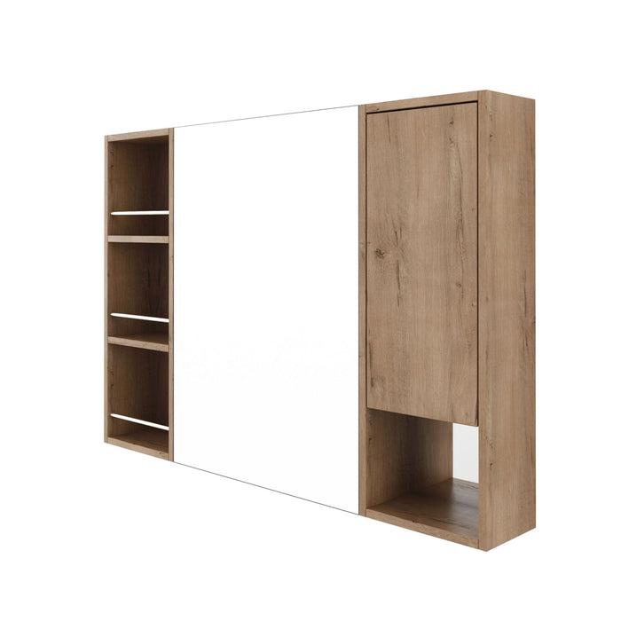 Wall Mounted Bathroom Mirror Cabinet, Adjustable Shelves Storage Cabinet - Imitative Oak