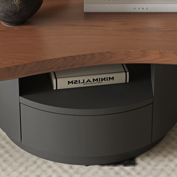 Cloud Coffee Table With 2 Drawers & Multi Layer Storage - Dark Walnut / Matt Black