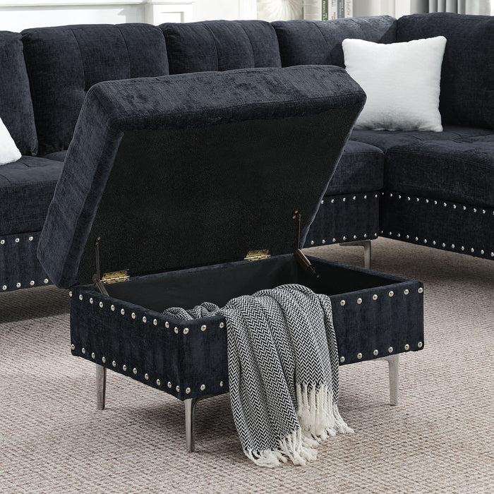 L-Shaped Sectional Sofa With Chaise And Storage Ottoman, Includes 2 Pillows