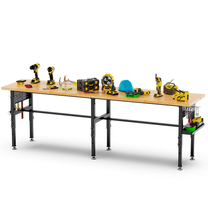Adjustable Workbench, Side Pegboard, 4 Height Settings, Power Outlet, Storage Box, Wheels Or Leveling Feet - Black