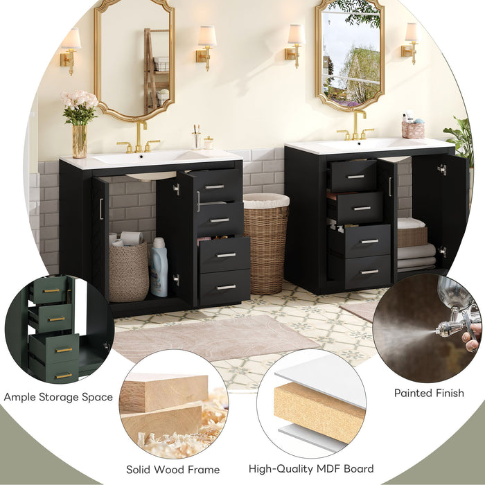 Modern Bathroom Vanity With Ceramic Sink, 6 Drawers & Soft-Close Doors