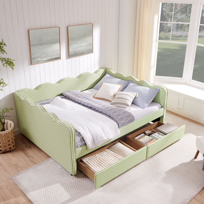 Gingham Daybed With USB Charging Port, Wave-Shaped Design