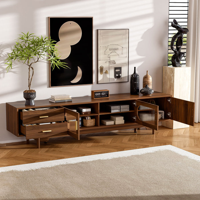 Modern TV Stand With Fluted Glass Doors & 2 Drawers