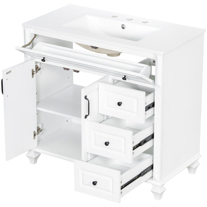 Modern Bathroom Vanity With Sink, 3 Drawers & 2 Doors