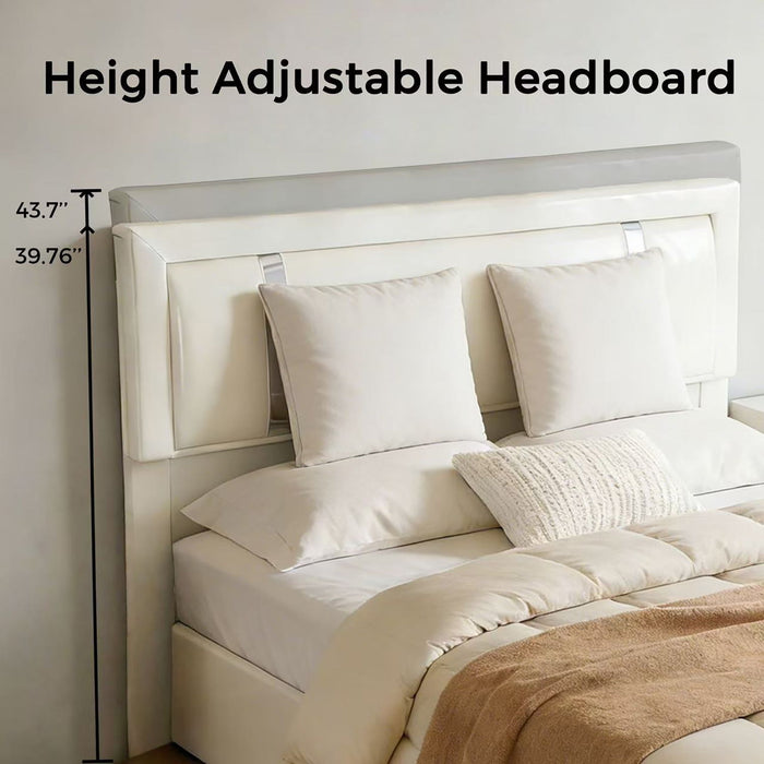 Upholstered Platform Bed Frame With Adjustable LED Headboard, USB C-Charging, Hydraulic Lift
