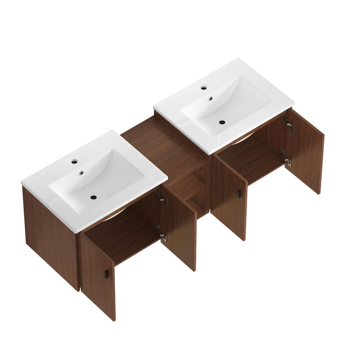 Soft Close Doors Bathroom Vanity With Small Storage Shelves, 24" And 12" Combination Cabinet - Reddish Brown