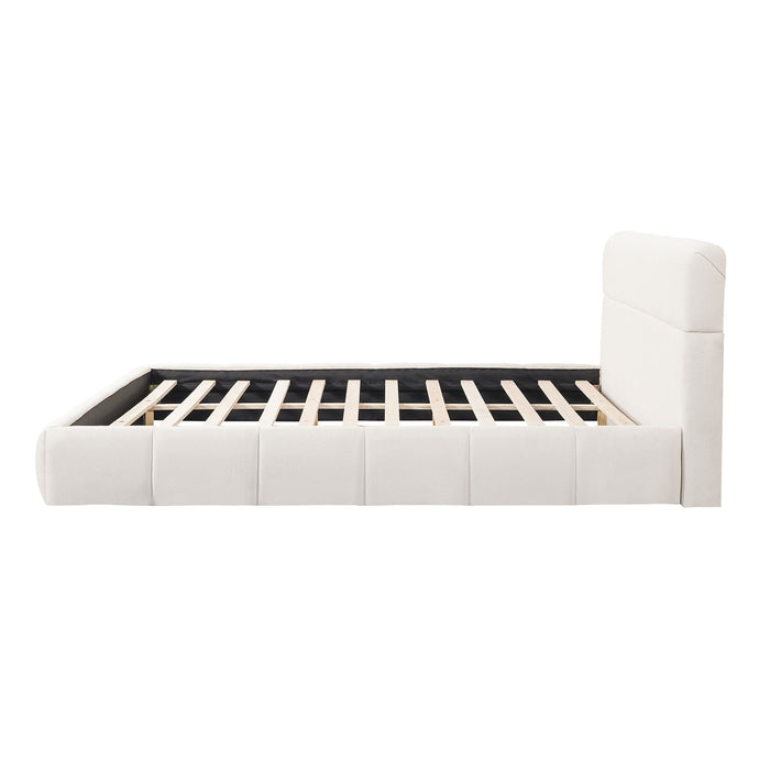 Upholstered Platform Bed Frame With Soft Boucle Headboard
