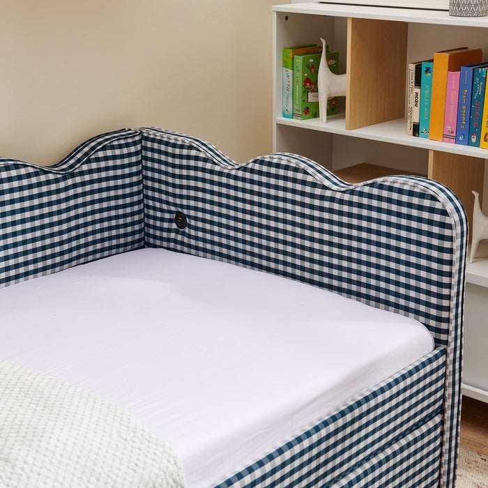 Gingham Daybed With USB Charging Port, Wave-Shaped Design