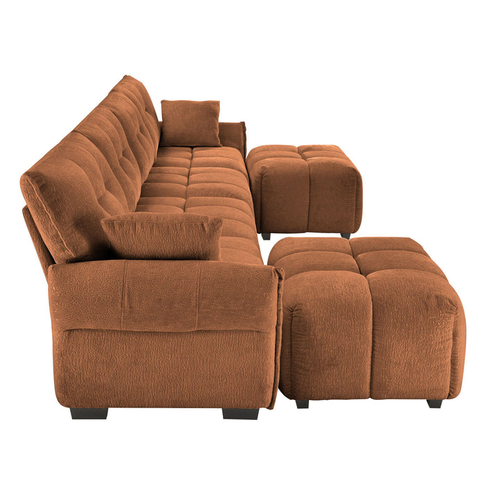Sofa Set With Ottoman And Pillows, Textured, High Resilience Cushions