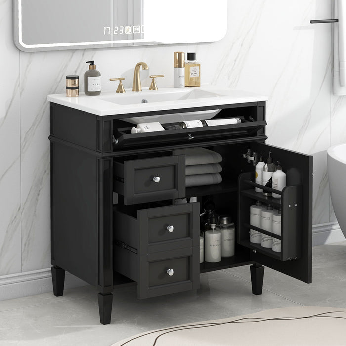 Bathroom Vanity With Top Sink, 3 Drawer Storage Cabinet, Rectangular Design - Black