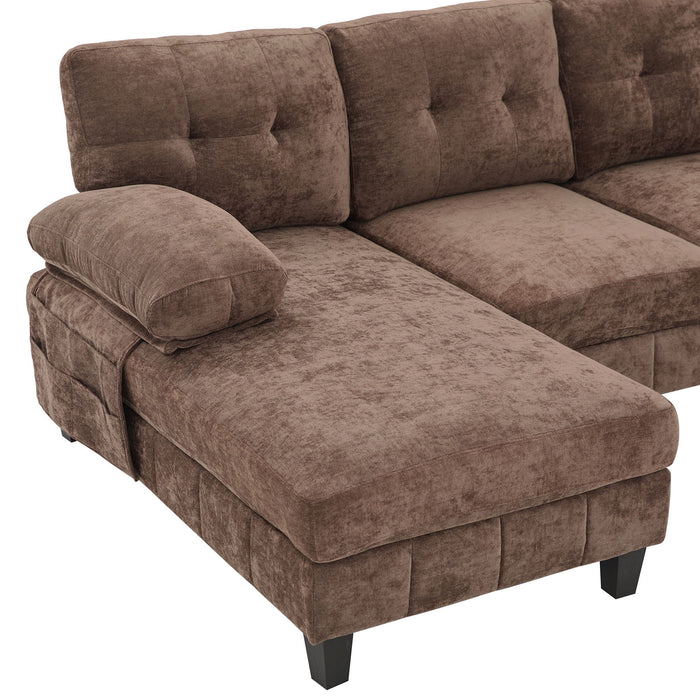 U-Shaped Sectional Sofa 103.5" Black Chenille Fabric Couch With Dual Chaise Lounges, Storage Pockets, Armrest Pillows