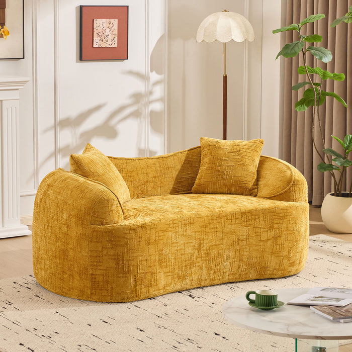 Curved 2 Person Compress Sofa With Armrests, Includes Pillows