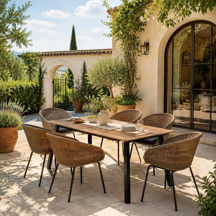 7 Piece Outdoor Patio Dining Set For 6, Conversation Set With Table & 6 Armchairs - Purple Pink Flower / Yellow