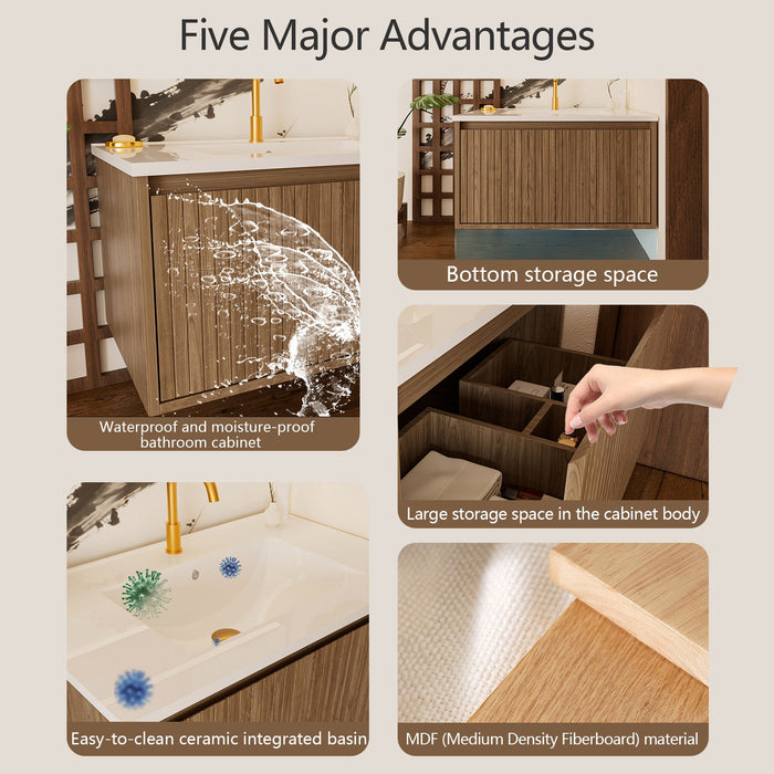 Wall Mounted Floating Bathroom Vanity With Sink And Drawers