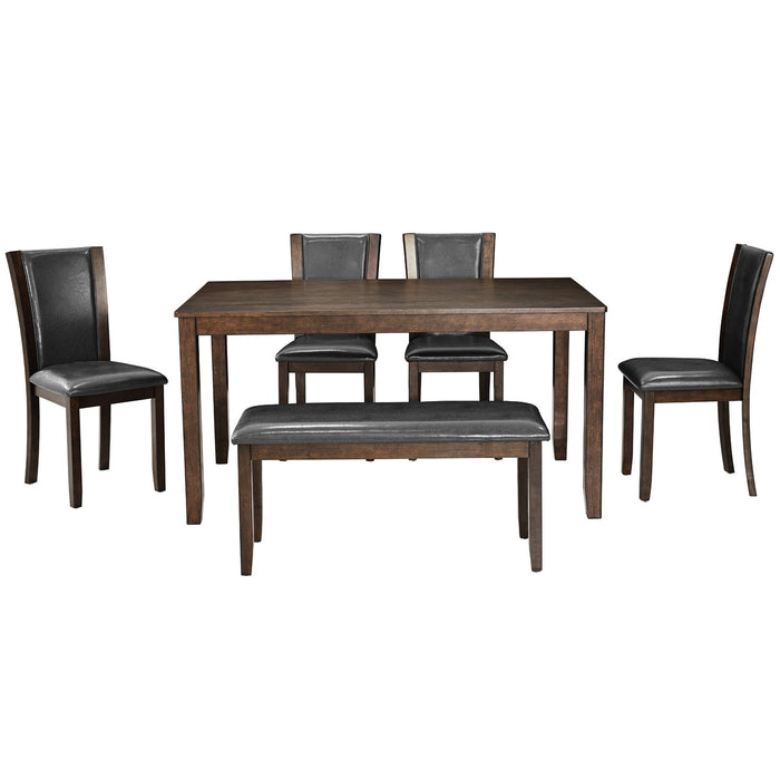 6 Piece Dining Table Set & Bench And Chairs For Dining Room - Dark Walnut