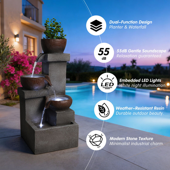 LED Waterfall Fountain Outdoor For Garden - Gray