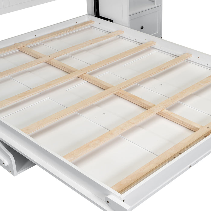 French Style Murphy Platform Bed With Shelf, Side Cabinets, Drawers And LED