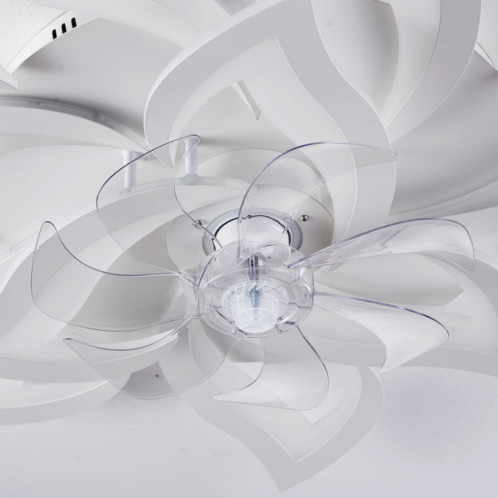 32" Flower Ceiling Fan With LED Dimmable Light, Low Profile Flush Mount Fan With Remote Control, 6 Speeds