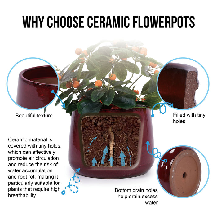 4 Pieces Planter Pot, Indoor Outdoor Flowerpot For Patio, Garden, Or Windowsills - Bean Paste Red