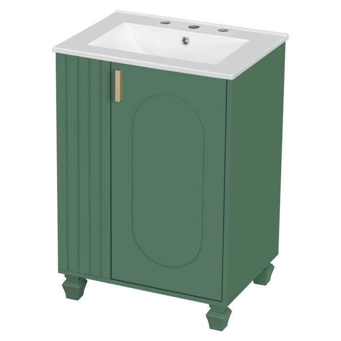 Classic Retro Bathroom Vanity With Sink, Door Shelf, Side Open Storage Frame