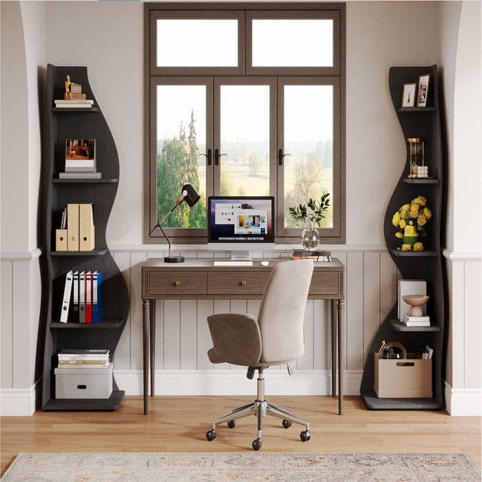 5 Tier Wavy Corner Bookshelf And Plant Stand For Living Room