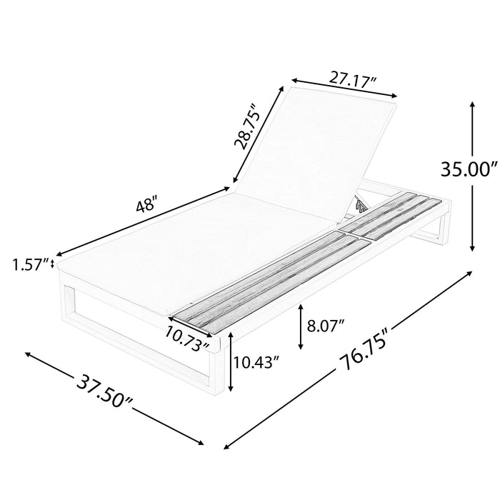 Chaise Lounge Set, 5 Position Adjustable, Flat Side Surface Storage