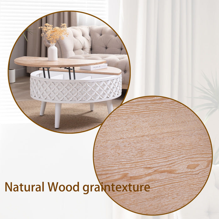 Round Coffee Table With Storage - White / Light Oak