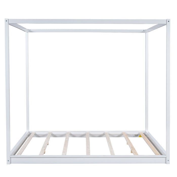 Wood Canopy Platform Bed With Support Legs And Airflow Slats