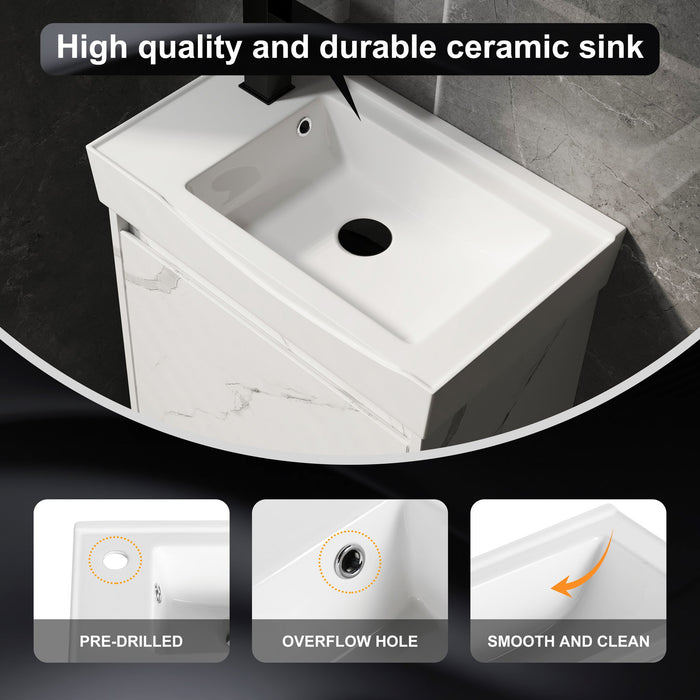 Modern Bathroom Vanity With Ceramic Basin, Wall Mounted Floating Sink Combo, Storage Cabinet