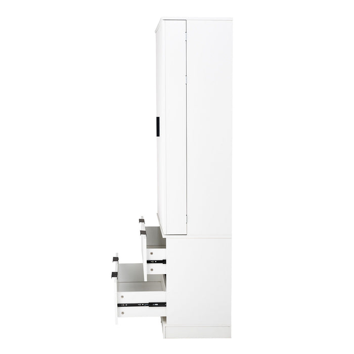 Fluted Kitchen Pantry Cabinet With 2 Large Drawers & 8 Door Spice Rack