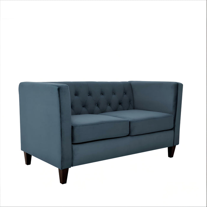 Button Tufted Loveseat, Upholstered 2 Seater With Square Arm For Living Room - Navy Blue
