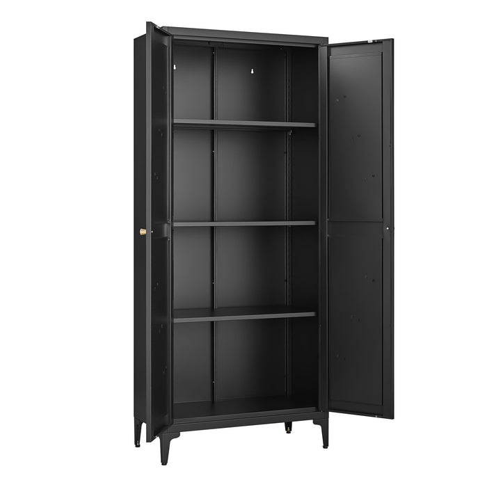 Adjustable 2 Door Kitchen Pantry Cabinet With Striped Design