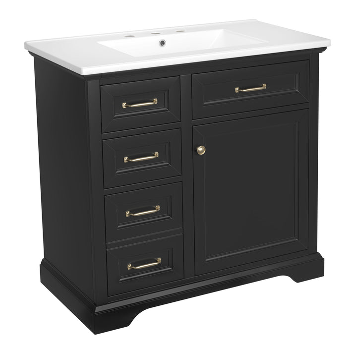 Modern Bathroom Vanity With Sink Top, 4 Drawers And 1 Soft-Close Door