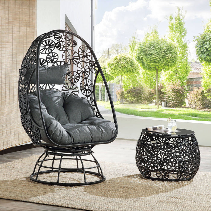 Hikre - Patio Lounge Chair & Side Table - Black / Charcoal