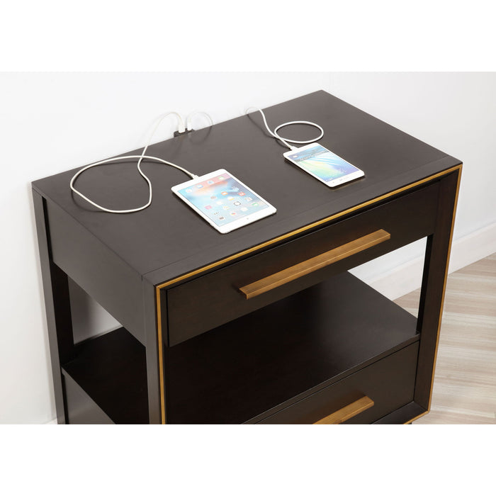 2 Drawer Nightstand With Trim And USB Charging - Brown
