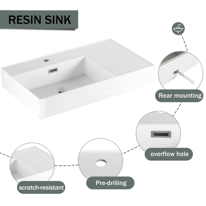 Modern Imitative Wall Mounted Bathroom Vanity With Resin Sink And Side Cabinet