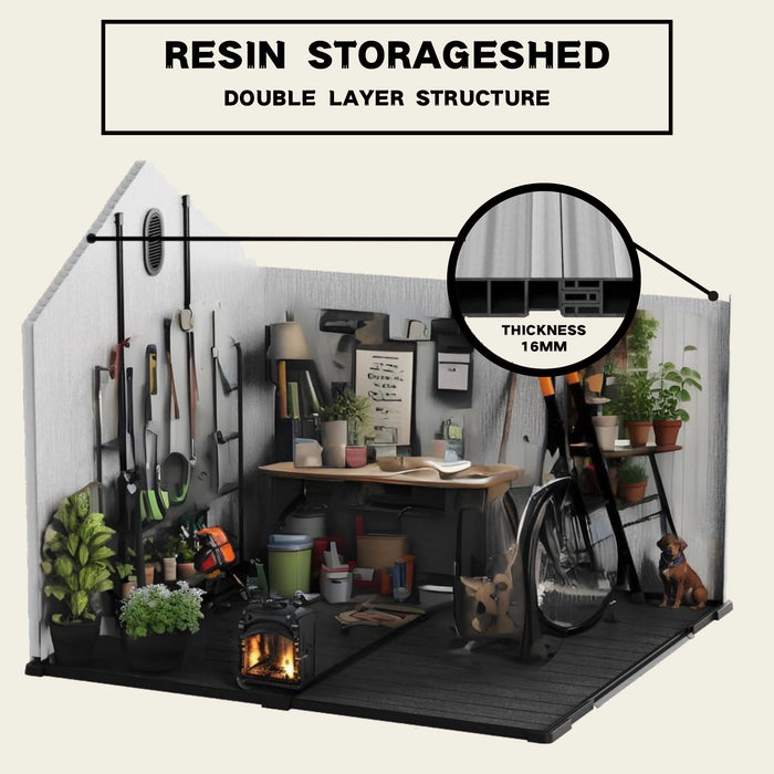 Resin Plastic Storage Shed For Backyard Garden With Spire Tool Storage