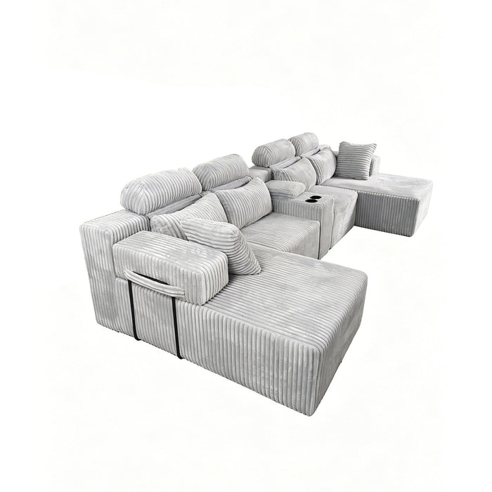 U-Shaped Sectional Sofa With Chaise Lounge And Cup Holders
