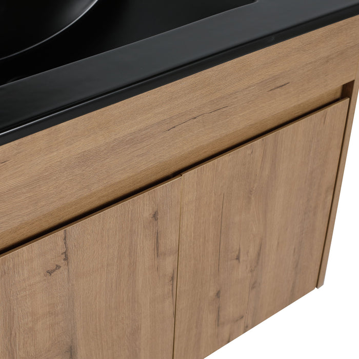 Wall Mounted Bathroom Vanity With Basin And Adjustable Open Shelf