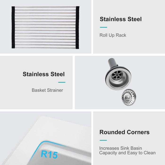 Quartz Kitchen Sink 30" X 22" Granite Composite Workstation Drop In Sink - White